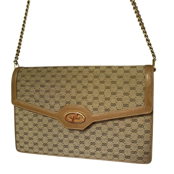 RARE Genuine Vintage GUCCI GG Logo Chain Shoulder Bag Clutch Bag Purse - Picture 5 of 16